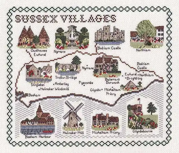 Sussex Villages Map Cross Stitch Kit by Classic Embroidery Secure Checkout