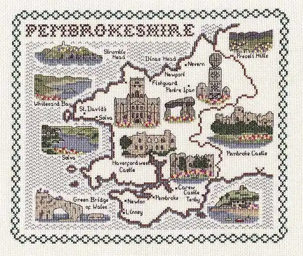 Pembrokeshire Map Cross Stitch Kit by Classic Embroidery Holiday Sale