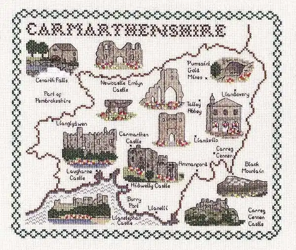 Carmarthenshire Map Cross Stitch Kit by Classic Embroidery Super Sale