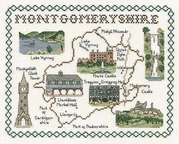 Holiday Sale Montgomeryshire Map Cross Stitch Kit by Classic Embroidery