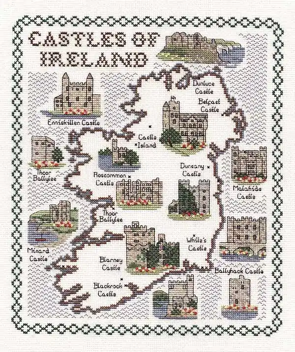 Castles of Ireland Map Cross Stitch Kit by Classic Embroidery New Release