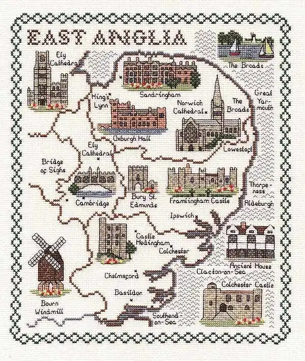 East Anglia Map Cross Stitch Kit by Classic Embroidery Exclusive Offer