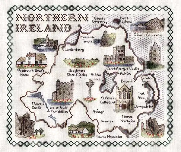 Northern Ireland Map Cross Stitch Kit by Classic Embroidery Free Shipping