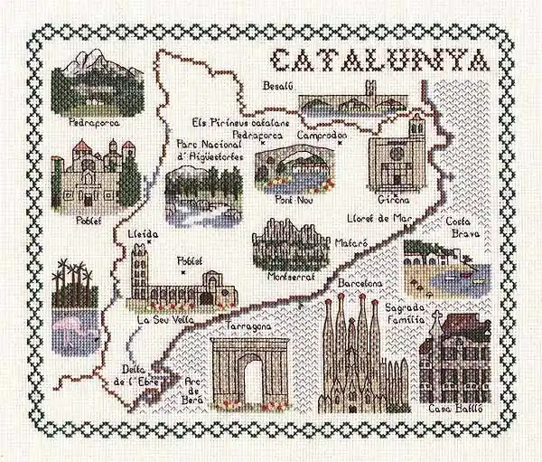 Same Day Shipping Catalunya Map Cross Stitch Kit by Classic Embroidery
