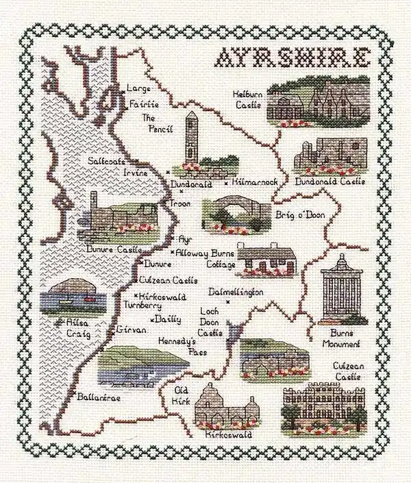 Bargain Ayrshire Map Cross Stitch Kit by Classic Embroidery