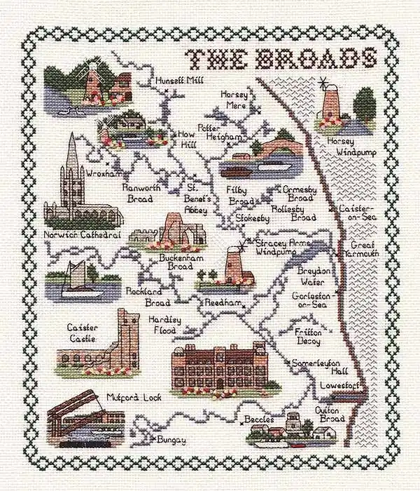 The Broads Map Cross Stitch Kit by Classic Embroidery Modern