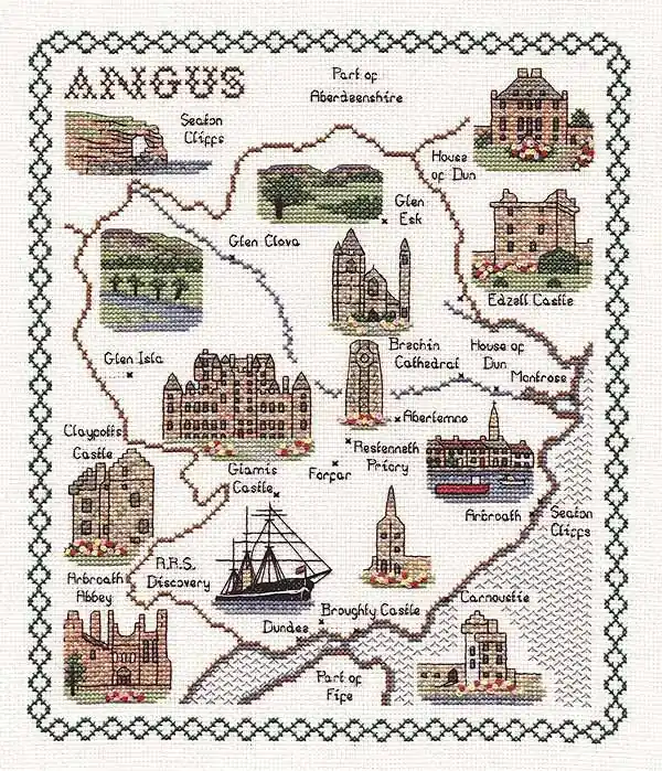 Markdown Angus Map Cross Stitch Kit by Classic Embroidery