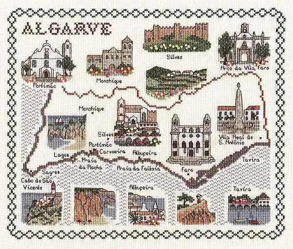 Modern Algarve Map Cross Stitch Kit by Classic Embroidery