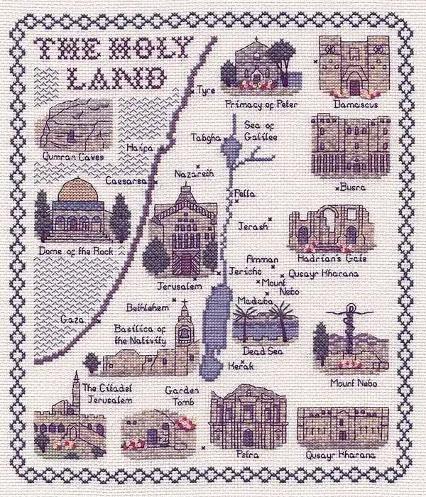The Holy Land Map Cross Stitch Kit by Classic Embroidery Fast Shipping