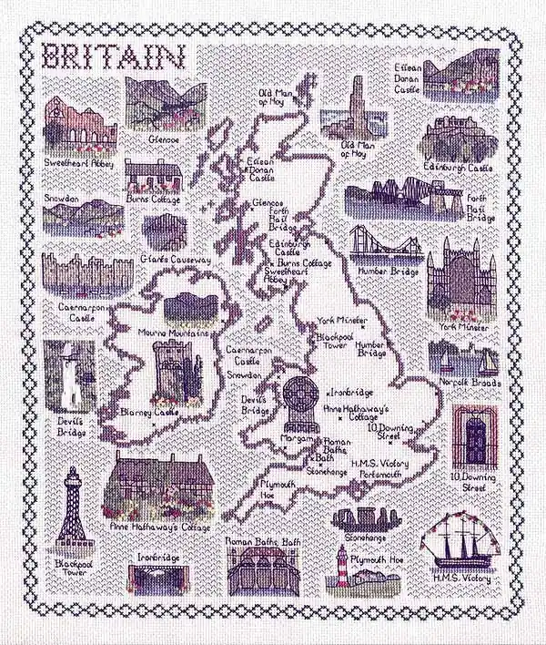 Britain Map Cross Stitch Kit by Classic Embroidery Grab Now
