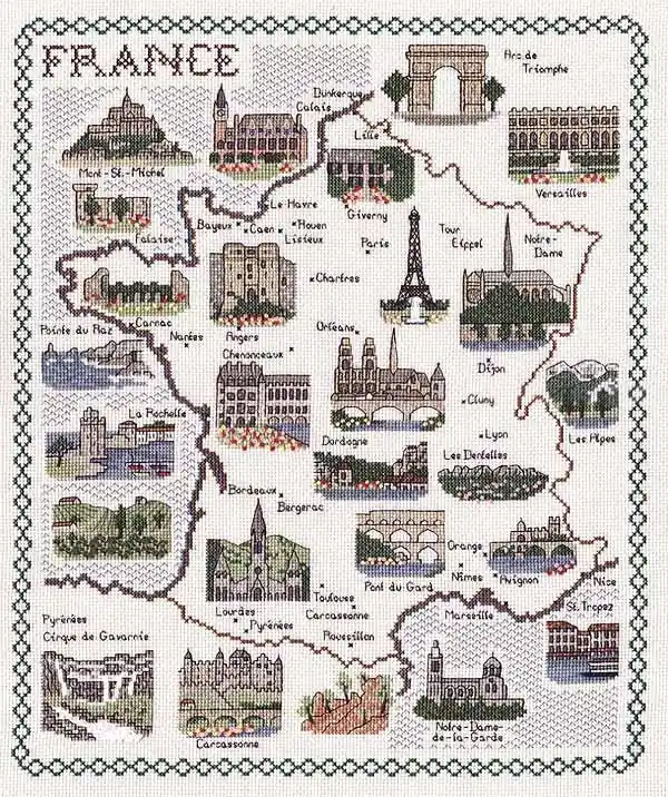 While Supplies Last France Map Cross Stitch Kit by Classic Embroidery