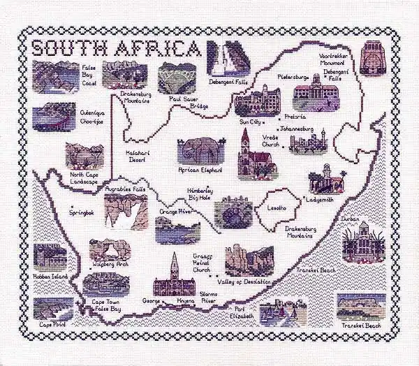 Same Day Shipping South Africa Map Cross Stitch Kit by Classic Embroidery