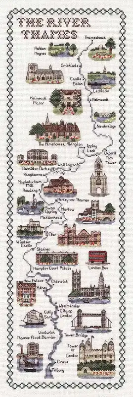 River Thames Map Cross Stitch Kit by Classic Embroidery In Demand