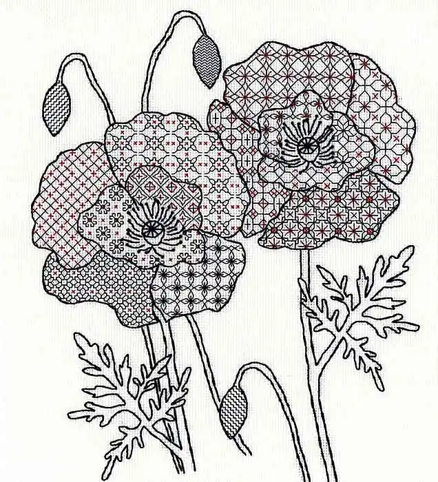 Hot Deal Poppy Blackwork Kit By Bothy Threads