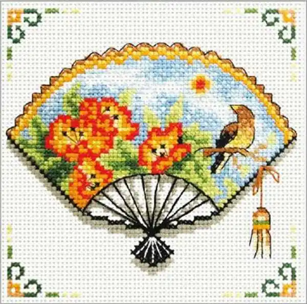 Reduced Price Nasturtium Fan Printed Cross Stitch Kit by Needleart World