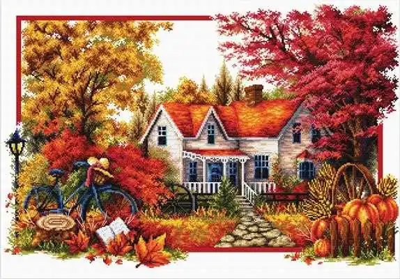 Autumn Comes Printed Cross Stitch Kit by Needleart World Handmade