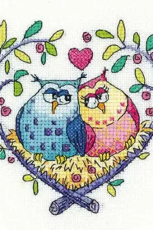 Same Day Shipping Love Owls Cross Stitch Kit by Heritage Crafts