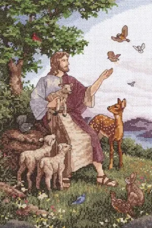 Jesus with Animals Cross Stitch Kit by Janlynn One Day Deal