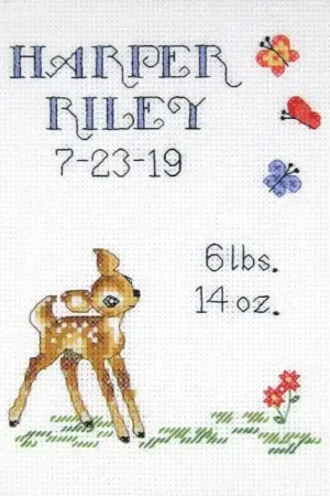 Baby Deer Birth Sampler Cross Stitch Kit by Janlynn Hot Picks