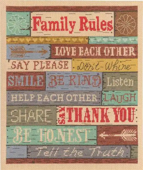 Genuine Family Rules Sampler Cross Stitch Kit by Janlynn