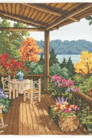 Log Cabin Porch Cross Stitch Kit by Janlynn Free Delivery
