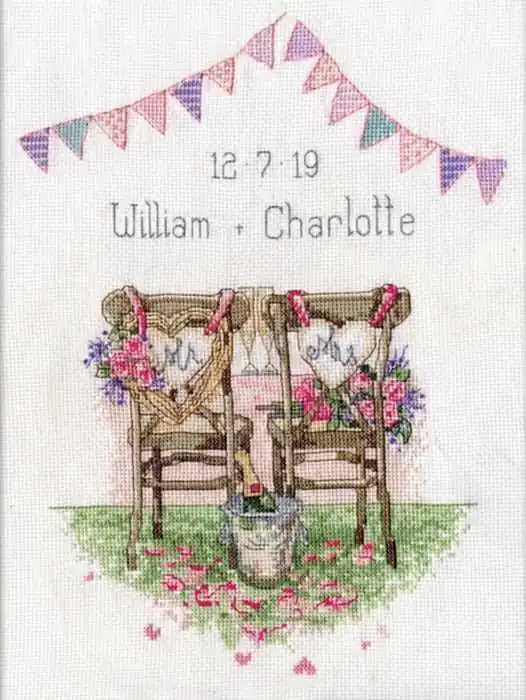 Wedding Chairs Wedding Sampler Cross Stitch Kit by Design Works Premium