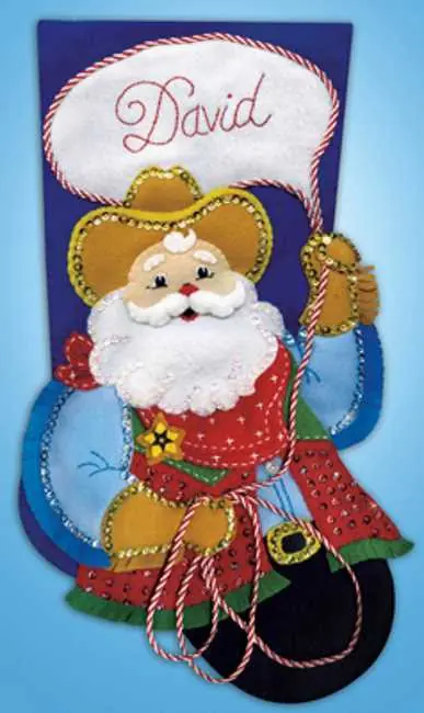 Cowboy Santa Christmas Stocking Felt Applique Kit by Design Works Hassle-Free Returns