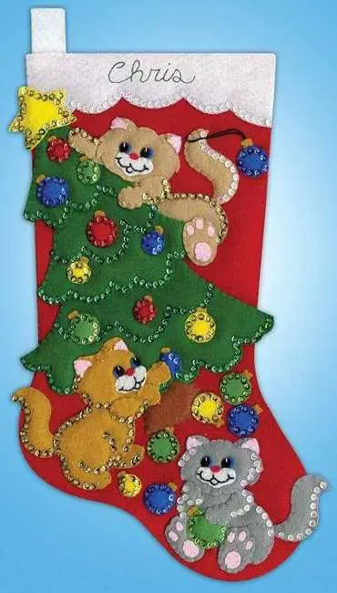 Decorating Kittens Christmas Stocking Felt Applique Kit by Design Works Factory Price