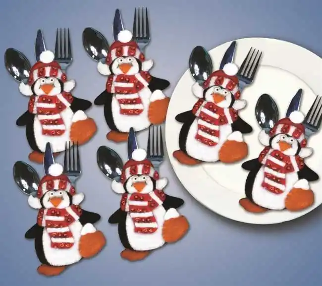 Penguins Silverware Pockets Felt Applique Kit by Design Works Authentic