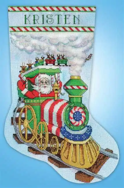 Professional Grade Santa Train Christmas Stocking Cross Stitch Kit by Design Works