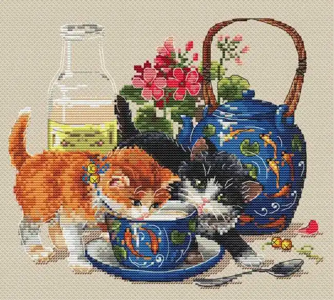 Handmade Kittens and Milk Cross Stitch Kit by Merejka