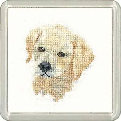 Golden Labrador Cross Stitch Coaster Kit by Heritage Crafts Warranty Included
