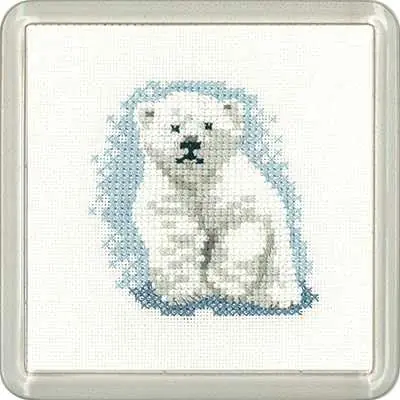 Polar Bear Cub Cross Stitch Coaster Kit by Heritage Crafts Limited Offer