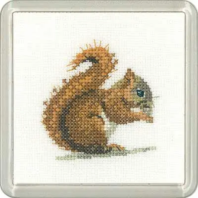 Authentic Red Squirrel Cross Stitch Coaster Kit by Heritage Crafts