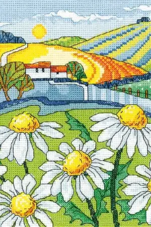 Trending Daisy Landscape Cross Stitch Kit by Heritage Crafts