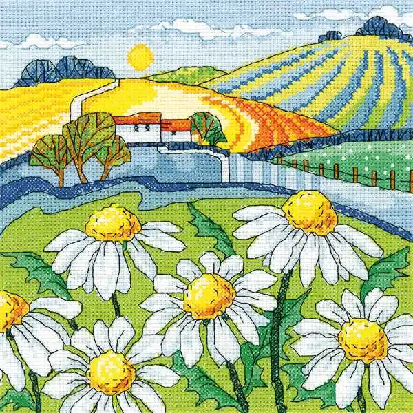 Trending Daisy Landscape Cross Stitch Kit by Heritage Crafts