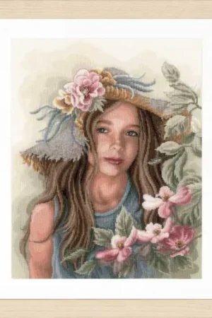 New Arrival Little Girl with Hat Cross Stitch Kit By Lanarte