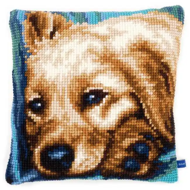 Viral Dog Printed Cross Stitch Cushion Kit by Vervaco