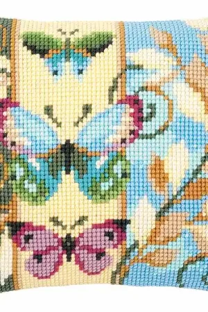 Sale Deco Butterflies Printed Cross Stitch Cushion Kit by Vervaco