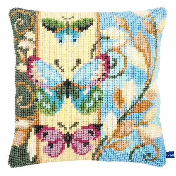 Sale Deco Butterflies Printed Cross Stitch Cushion Kit by Vervaco