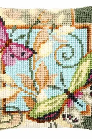 Top Pick Deco Butterflies Printed Cross Stitch Cushion Kit by Vervaco