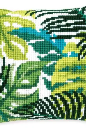 Botanical Leaves Printed Cross Stitch Cushion Kit by Vervaco Money Back Guarantee