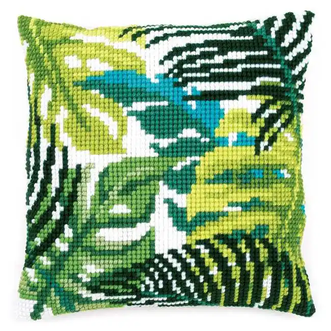 Botanical Leaves Printed Cross Stitch Cushion Kit by Vervaco Money Back Guarantee