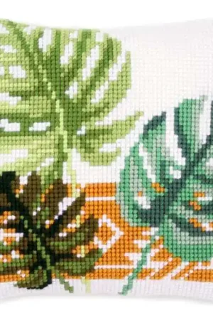 Botanical Leaves Printed Cross Stitch Cushion Kit by Vervaco Low Price
