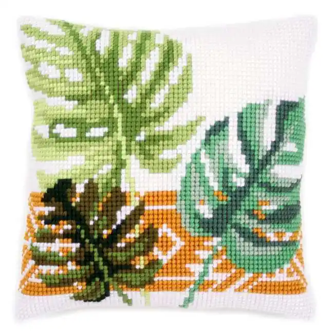 Botanical Leaves Printed Cross Stitch Cushion Kit by Vervaco Low Price