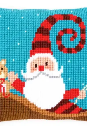 Sale Happy Santa Printed Cross Stitch Cushion Kit by Vervaco