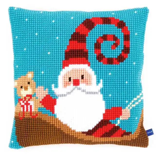 Sale Happy Santa Printed Cross Stitch Cushion Kit by Vervaco