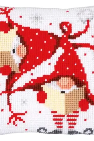 Christmas Gnomes Printed Cross Stitch Cushion Kit by Vervaco Buy Online