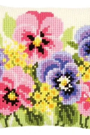 Violets Printed Cross Stitch Cushion Kit by Vervaco Free Delivery
