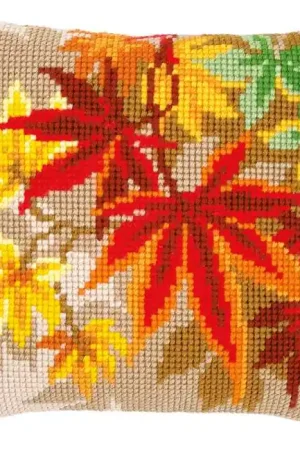 Autumn Leaves Printed Cross Stitch Cushion Kit by Vervaco Free Returns